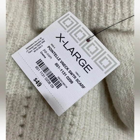 NWT Liz Claiborne Women’s Pointelle V-Neck Cream Sweater with Scarf Size XL - Picture 6 of 8